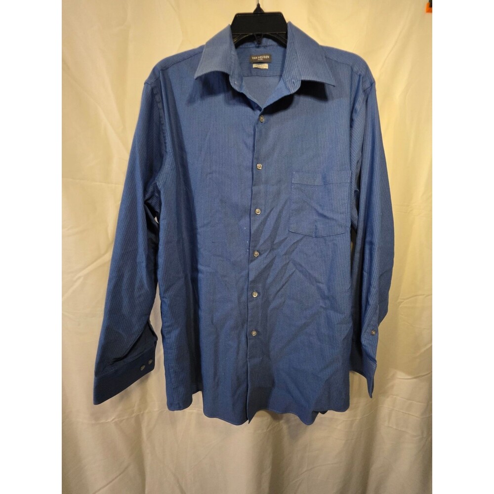 Van Heusen Dress Shirt Regular Fit Stretch Blue Pinstripe 16.5 32/33